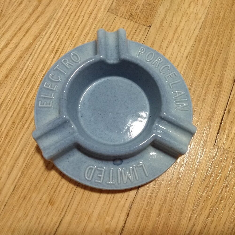 Vintage Blue Ashtray "Electro Porcelain Limited" Waterloo Made in Canada